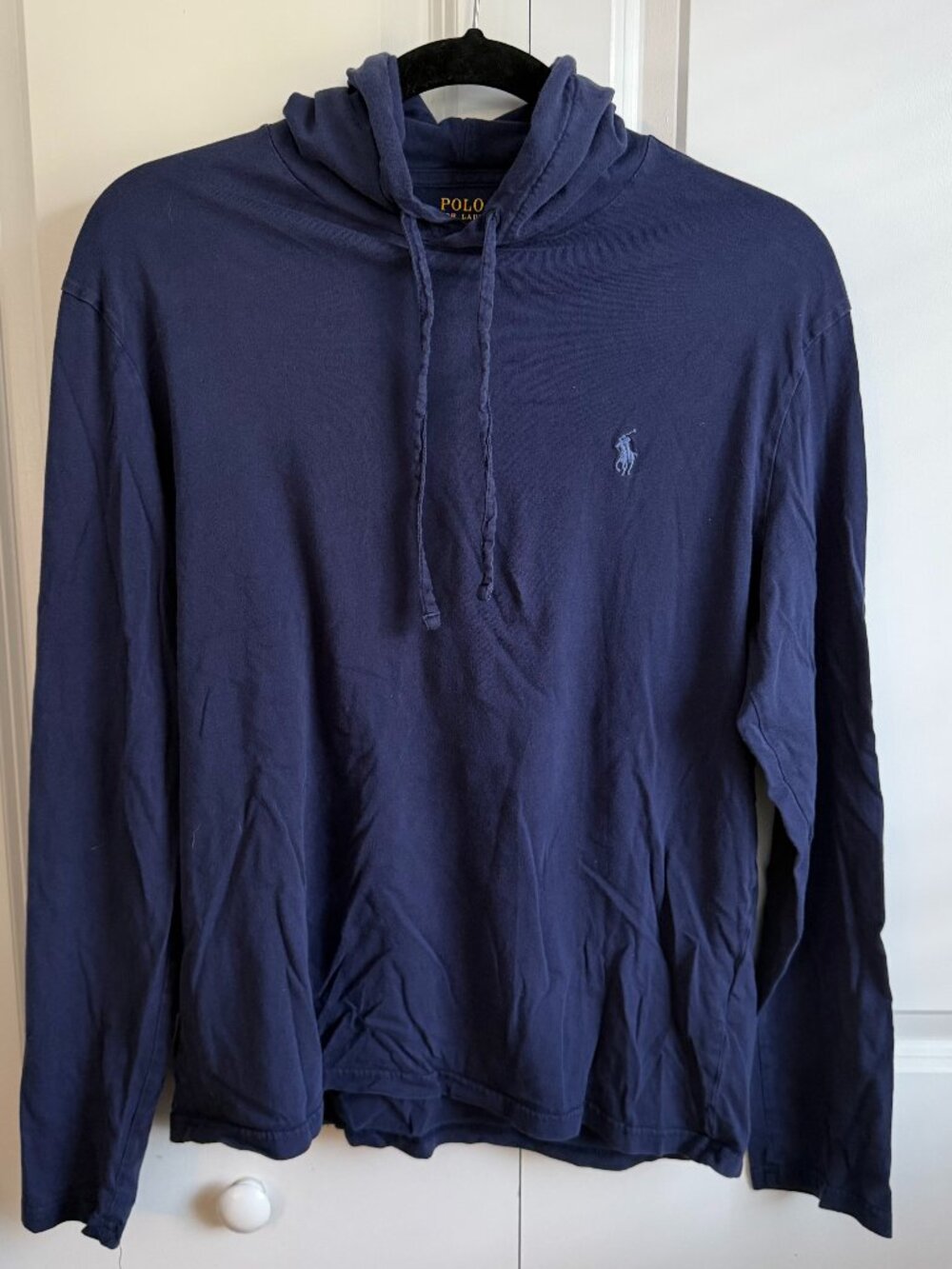 Men's Blue Hooded Long Sleeve Shirt Polo By Ralph Lauren